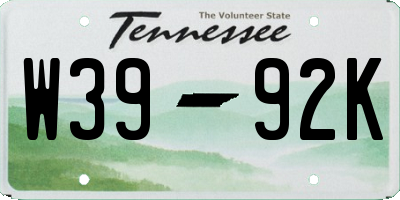 TN license plate W3992K