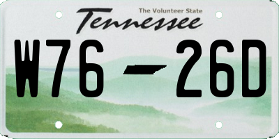 TN license plate W7626D