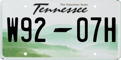 TN license plate W9207H