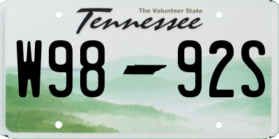 TN license plate W9892S