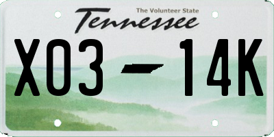 TN license plate X0314K