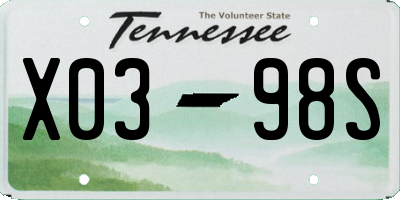TN license plate X0398S