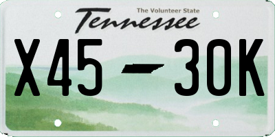 TN license plate X4530K