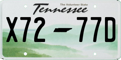 TN license plate X7277D