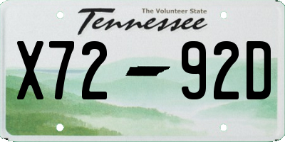 TN license plate X7292D