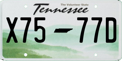 TN license plate X7577D