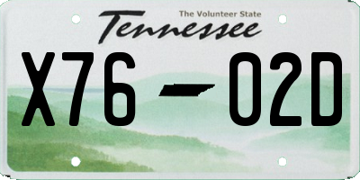 TN license plate X7602D