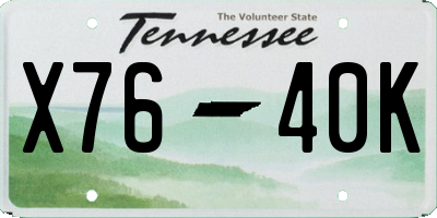 TN license plate X7640K