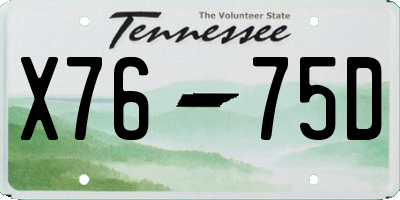 TN license plate X7675D