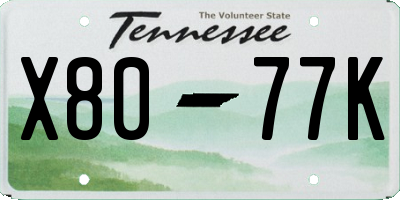TN license plate X8077K