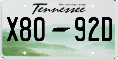 TN license plate X8092D