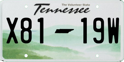 TN license plate X8119W