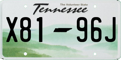 TN license plate X8196J