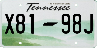TN license plate X8198J