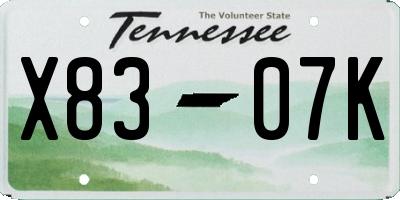 TN license plate X8307K