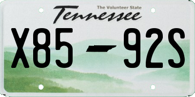 TN license plate X8592S