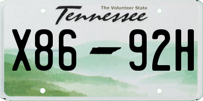 TN license plate X8692H