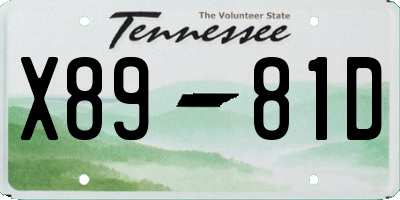 TN license plate X8981D