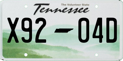 TN license plate X9204D
