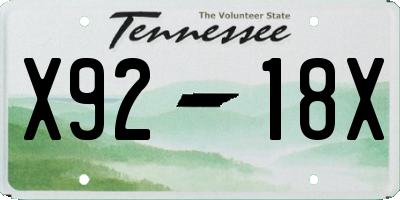 TN license plate X9218X