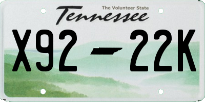 TN license plate X9222K
