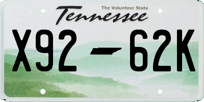 TN license plate X9262K