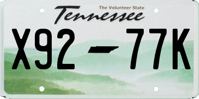 TN license plate X9277K