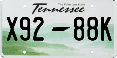 TN license plate X9288K