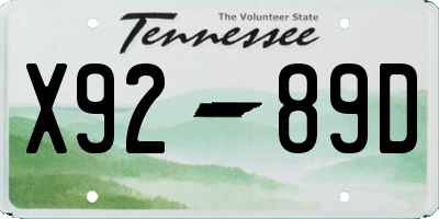 TN license plate X9289D