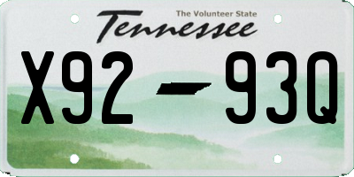 TN license plate X9293Q