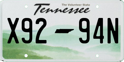 TN license plate X9294N