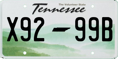 TN license plate X9299B