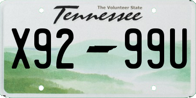 TN license plate X9299U