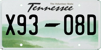 TN license plate X9308D