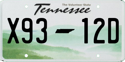 TN license plate X9312D