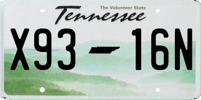TN license plate X9316N