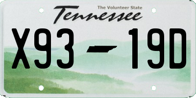 TN license plate X9319D