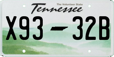 TN license plate X9332B