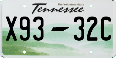 TN license plate X9332C