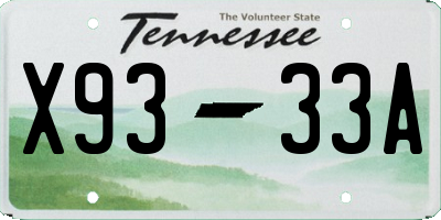 TN license plate X9333A