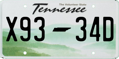 TN license plate X9334D