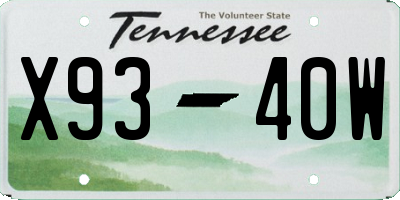 TN license plate X9340W