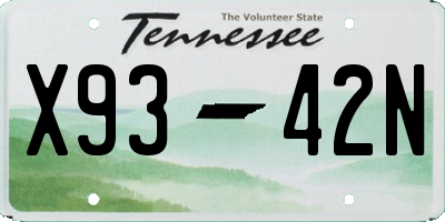 TN license plate X9342N