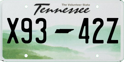 TN license plate X9342Z