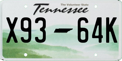 TN license plate X9364K