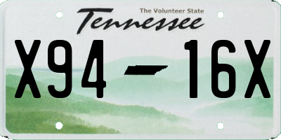 TN license plate X9416X