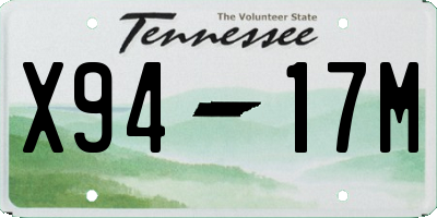 TN license plate X9417M