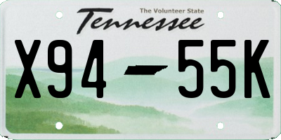 TN license plate X9455K