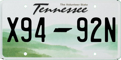 TN license plate X9492N