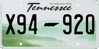 TN license plate X9492Q
